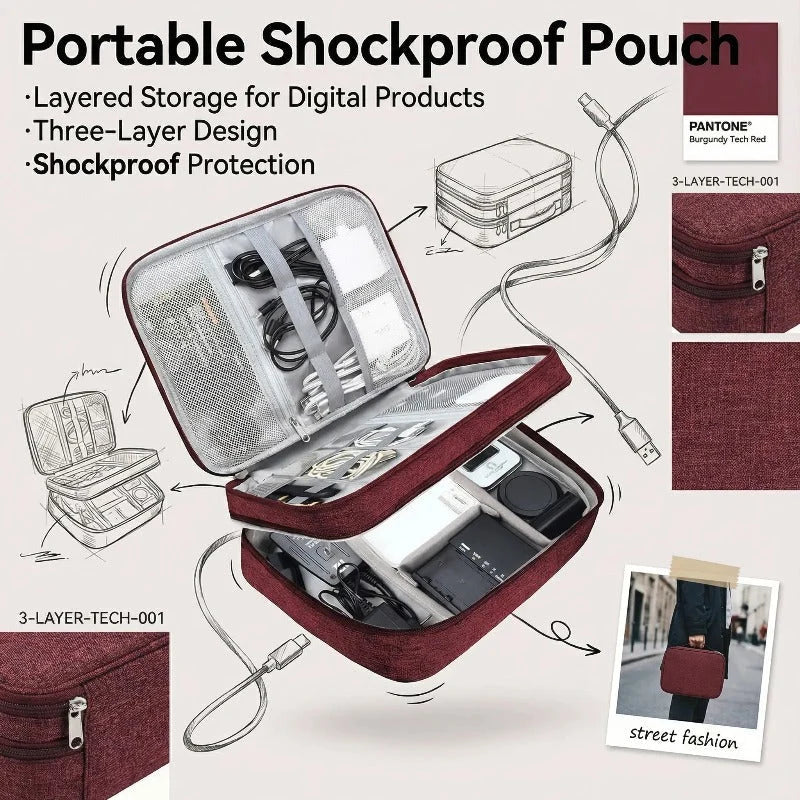 Electronics Organizer 3-Layer Water-Resistant Mesh Pockets