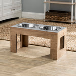 Elevated Dog Bowl Stand Hardwood Double Stainless Steel Bowls