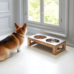 Elevated Dog Bowl Stand Hardwood Double Stainless Steel Bowls