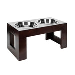 Elevated Dog Bowl Stand Hardwood Double Stainless Steel Bowls