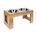 Elevated Dog Bowl Stand Hardwood Double Stainless Steel Bowls