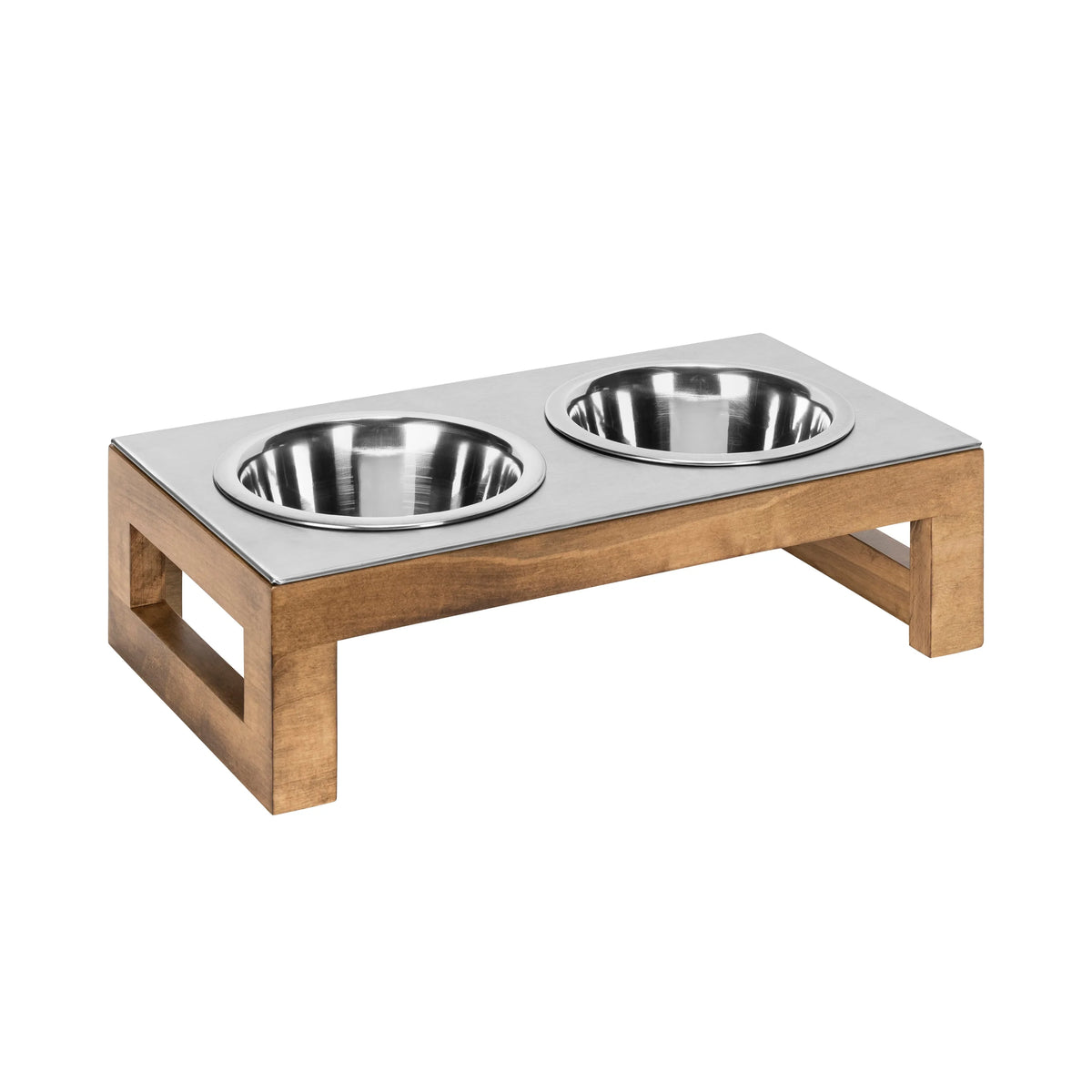 Elevated Dog Bowl Stand Hardwood Double Stainless Steel Bowls