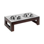 Elevated Dog Bowl Stand Hardwood Double Stainless Steel Bowls