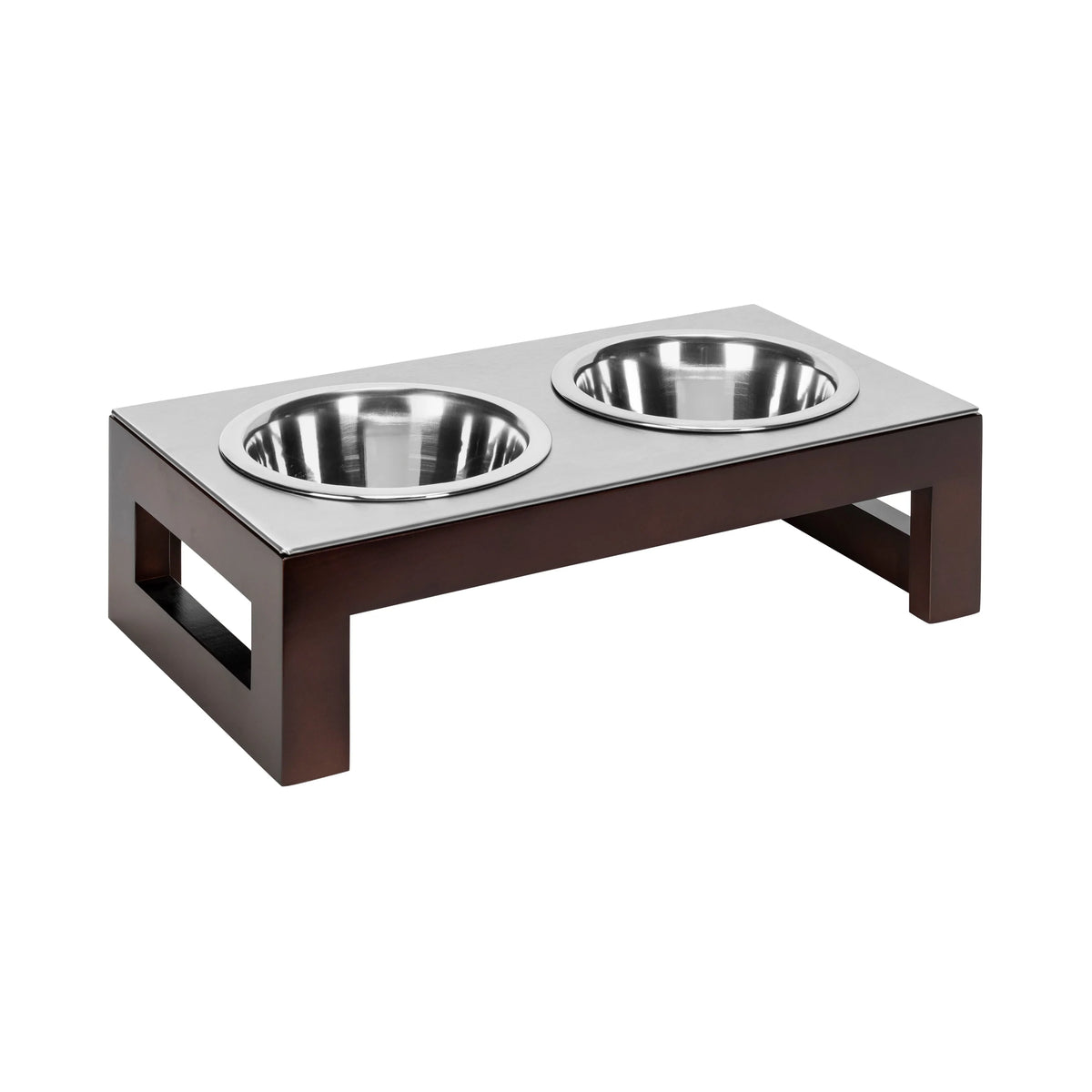 Elevated Dog Bowl Stand Hardwood Double Stainless Steel Bowls