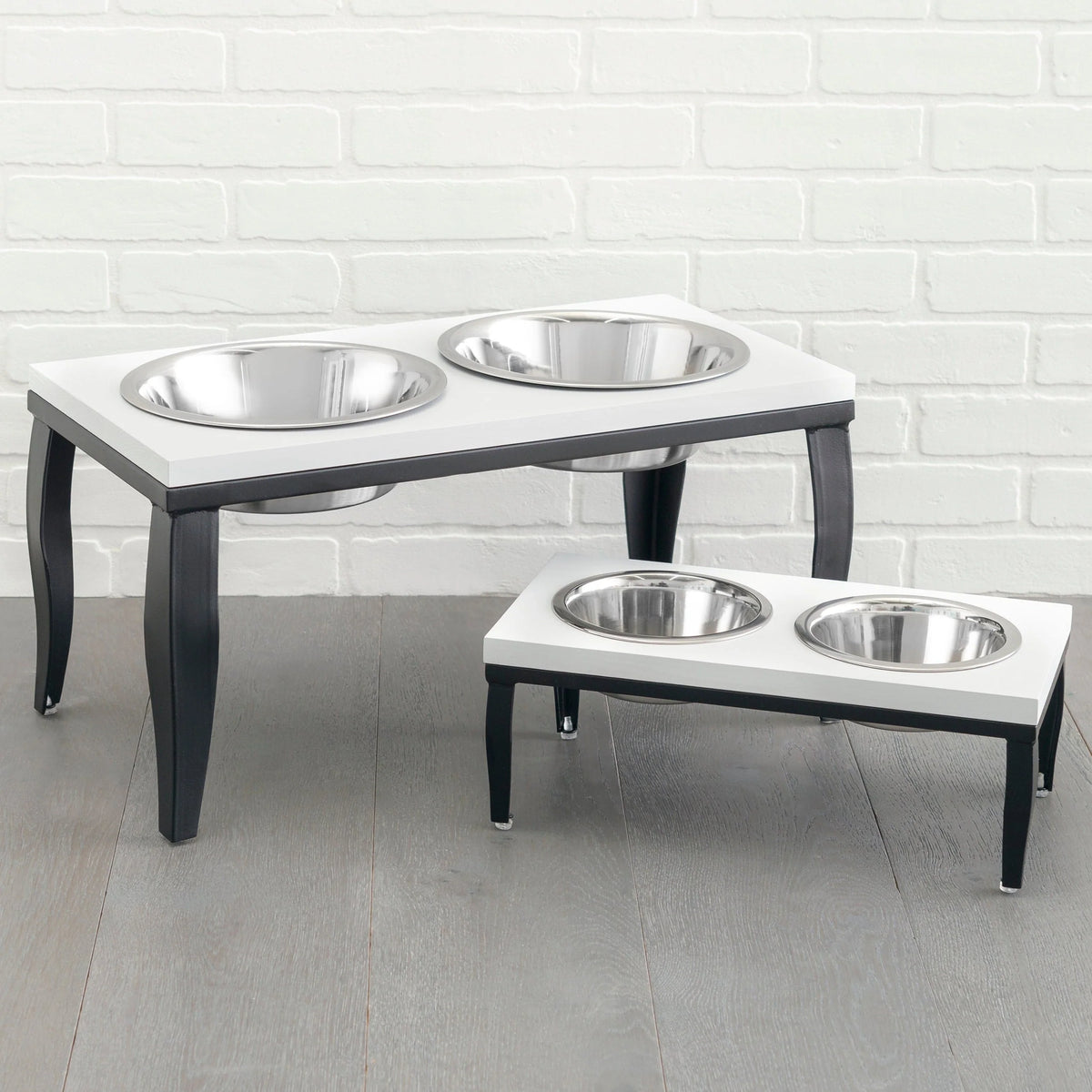 Elevated Double Dog Feeder Hardwood Top Stainless Steel Bowls