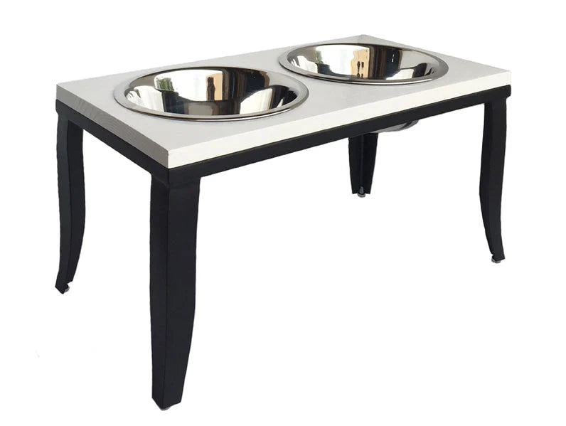 Elevated Double Dog Feeder Hardwood Top Stainless Steel Bowls