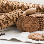 Embossed Rolling Pin Solid Maple Holiday Patterns 7.5-Inch Pattern Area