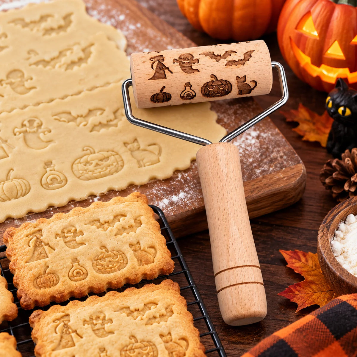 Embossing Rolling Pin Wooden Engraved Holiday Patterns