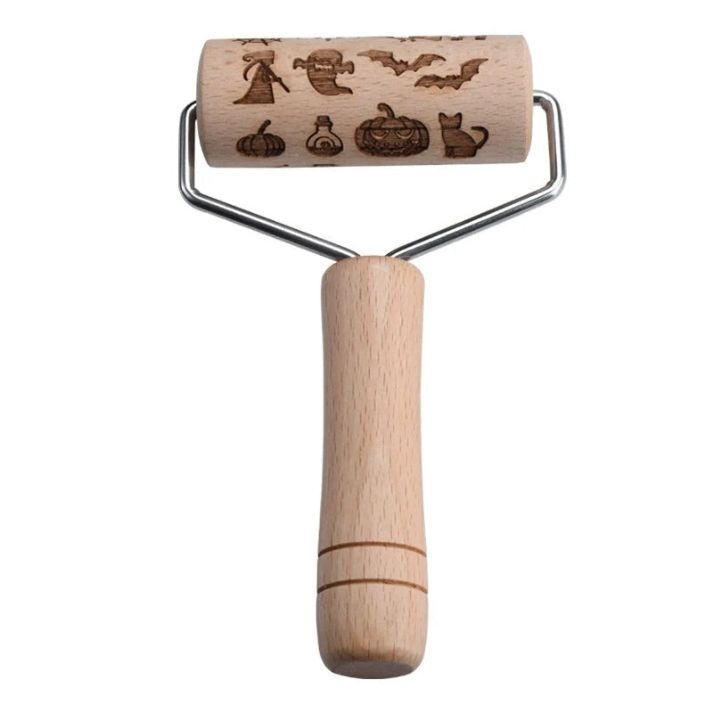 Embossing Rolling Pin Wooden Engraved Holiday Patterns