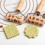 Embossing Rolling Pin Wooden Engraved Holiday Patterns