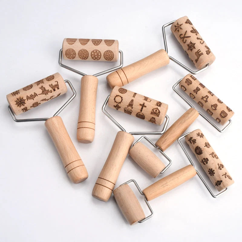 Embossing Rolling Pin Wooden Engraved Holiday Patterns
