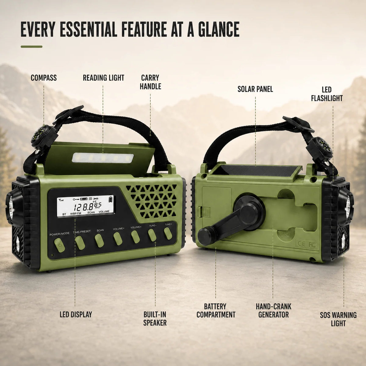 Emergency Radio Hand Crank & Solar Charging 10,000mAh Power Bank