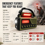 Emergency Radio Hand Crank & Solar Charging 10,000mAh Power Bank