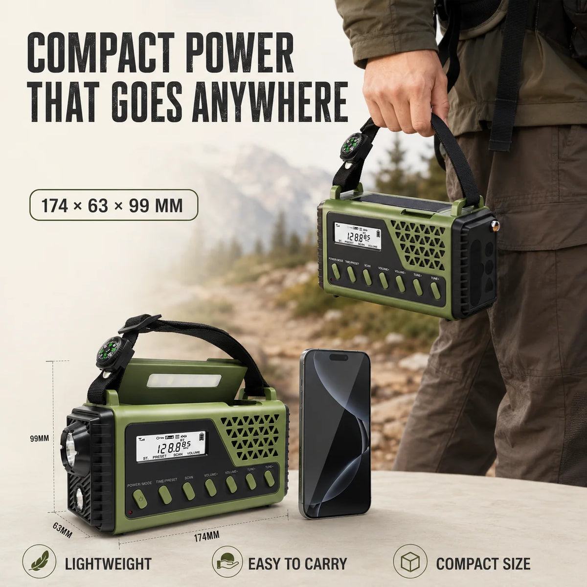 Emergency Radio Hand Crank & Solar Charging 10000mAh Battery Bluetooth Speaker