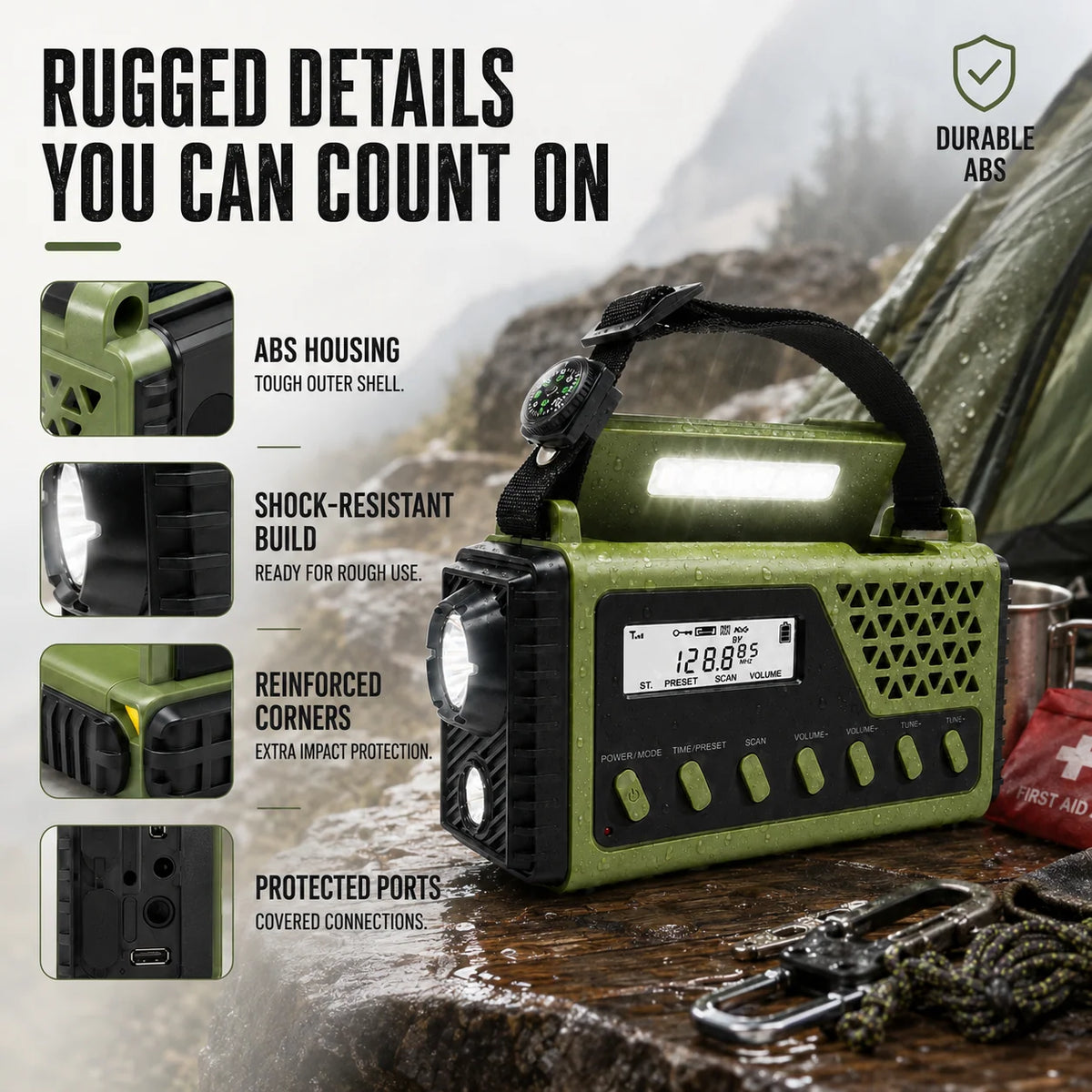 Emergency Radio Hand Crank & Solar Charging 10000mAh Battery Bluetooth Speaker