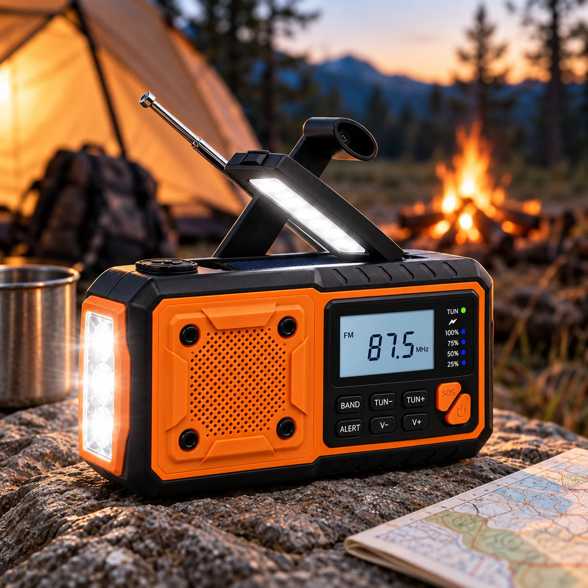 Emergency Radio Hand Crank & Solar Charging Built-In Flashlight