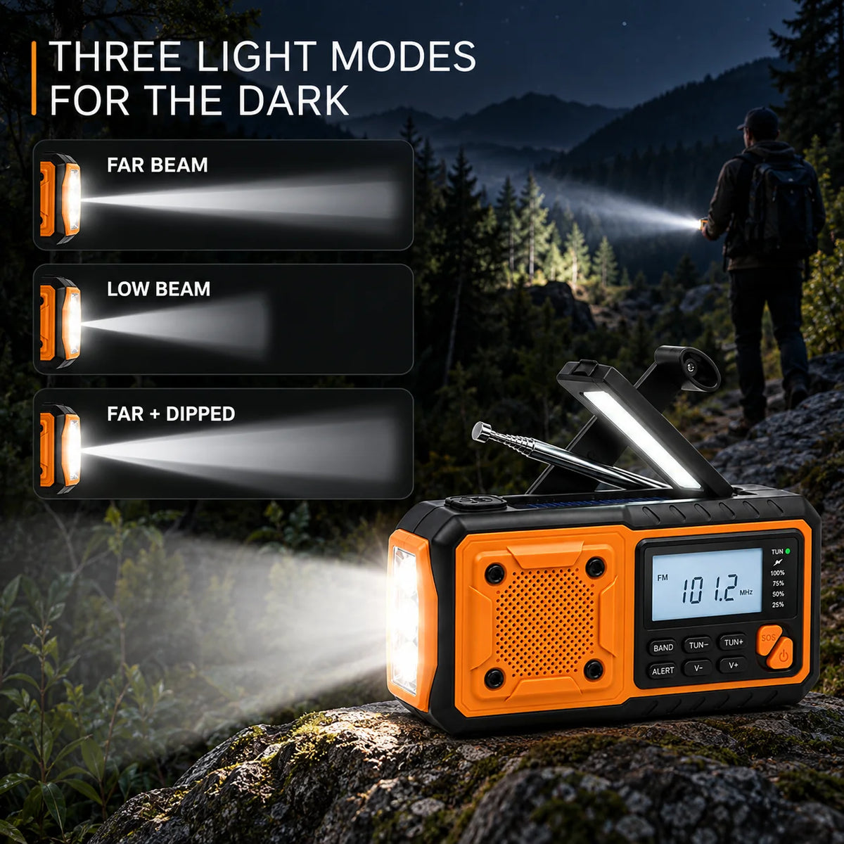 Emergency Radio Hand Crank & Solar Charging Built-In Flashlight