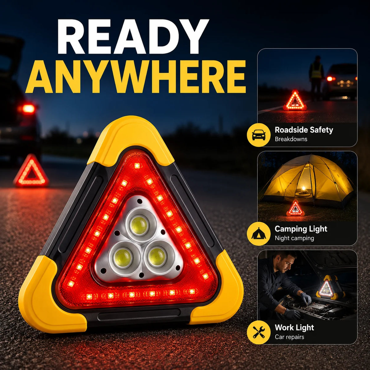 Emergency Triangle Light Solar-Powered & USB Power Bank
