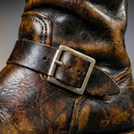Engineer Boots Genuine Leather Double Buckle Mid-Calf