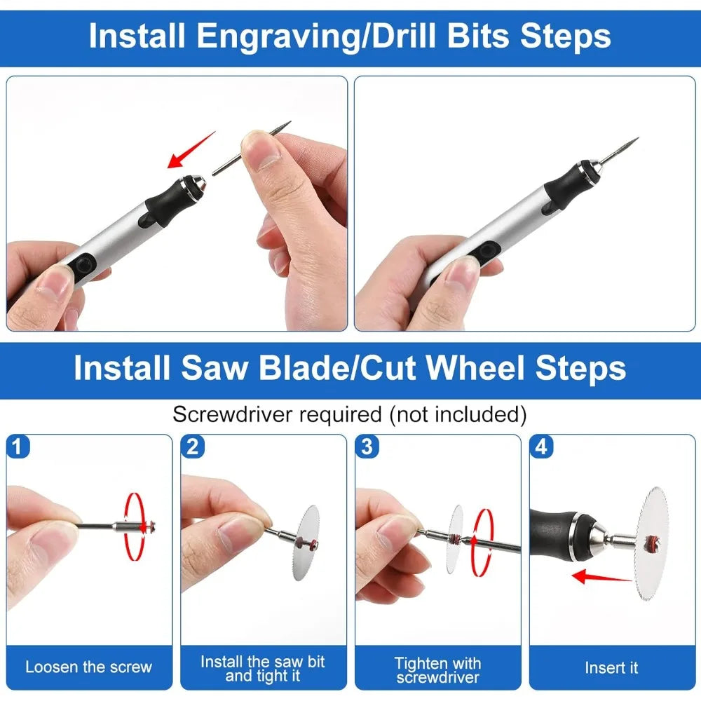 Engraving Pen Cordless USB Rechargeable 37-Piece Bit Set