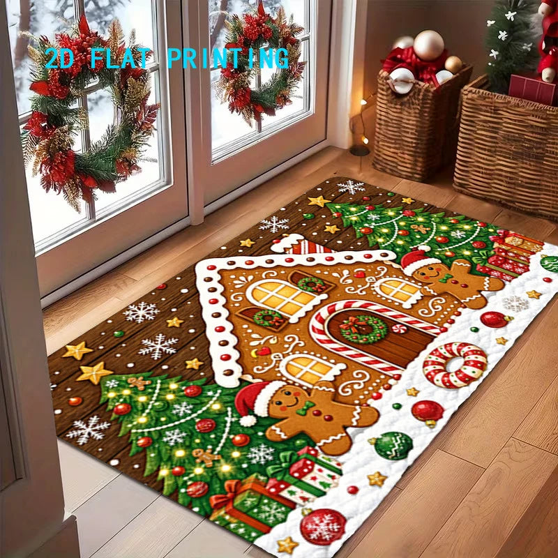 Entry Mat Christmas Gingerbread Design Non-Slip Weather-Resistant