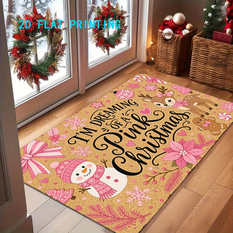 Entry Mat Christmas Gingerbread Design Non-Slip Weather-Resistant