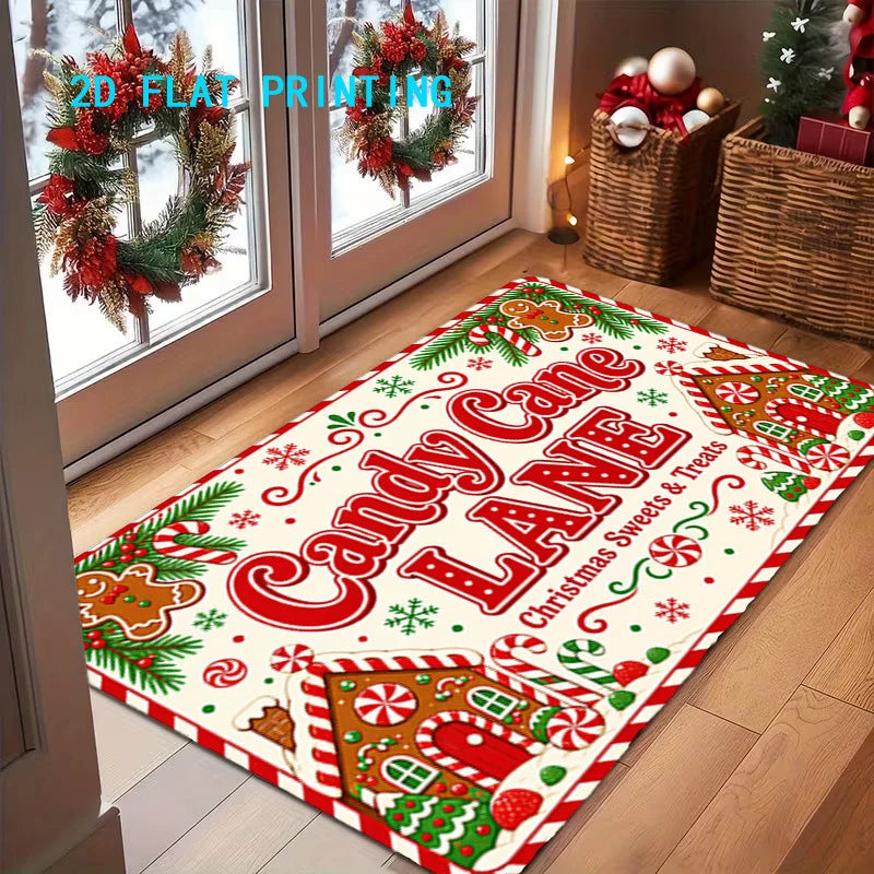 Entry Mat Christmas Gingerbread Design Non-Slip Weather-Resistant