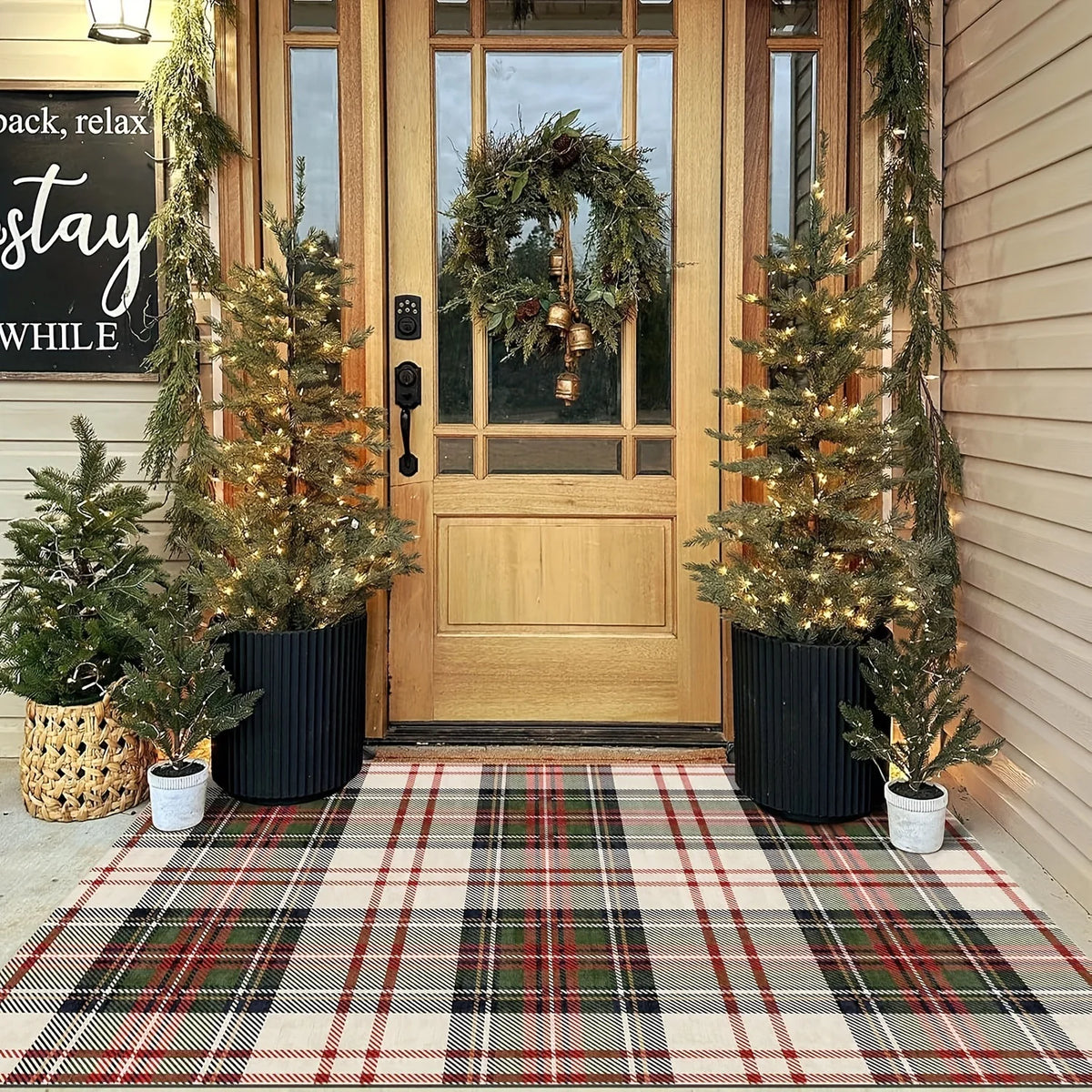 Entry Mat Festive Plaid Non-Slip Weather-Resistant