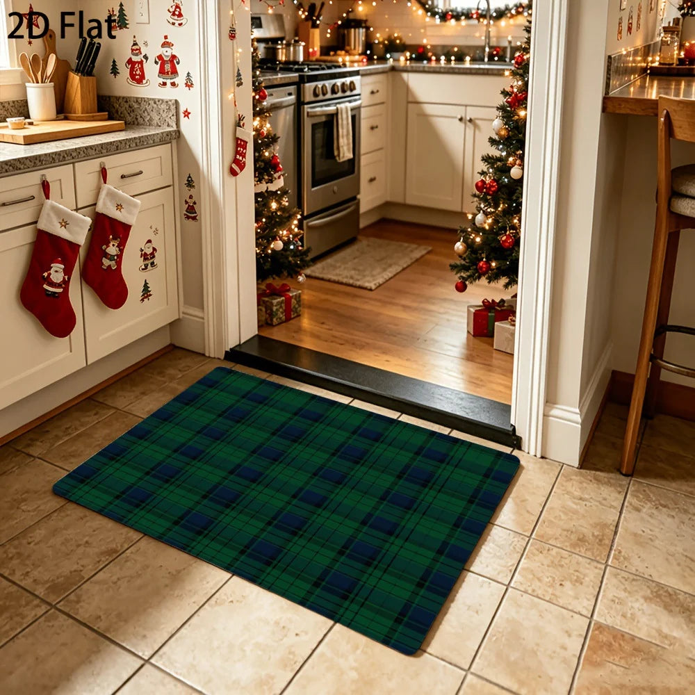 Entry Mat Festive Plaid Non-Slip Weather-Resistant