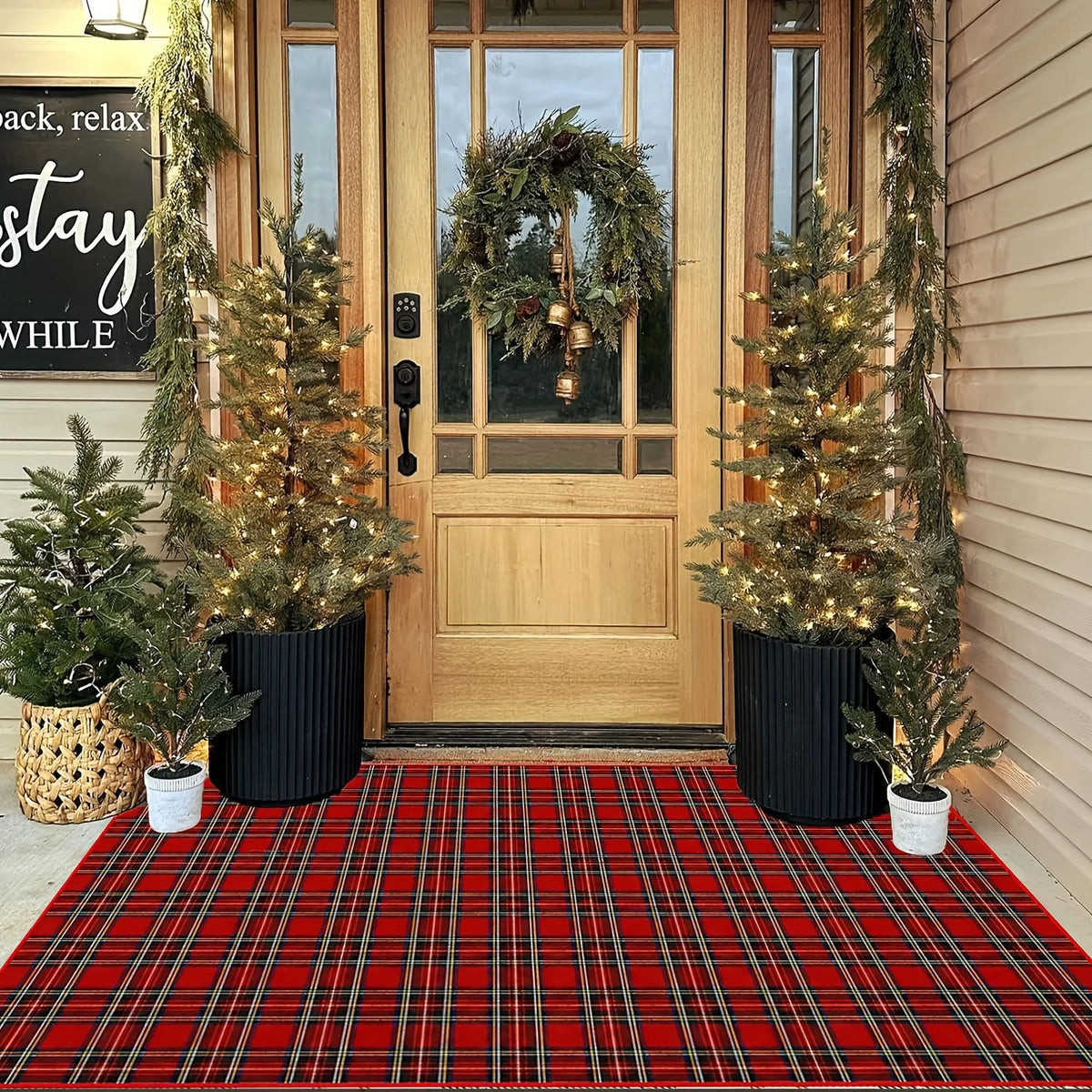 Entry Mat Festive Plaid Non-Slip Weather-Resistant
