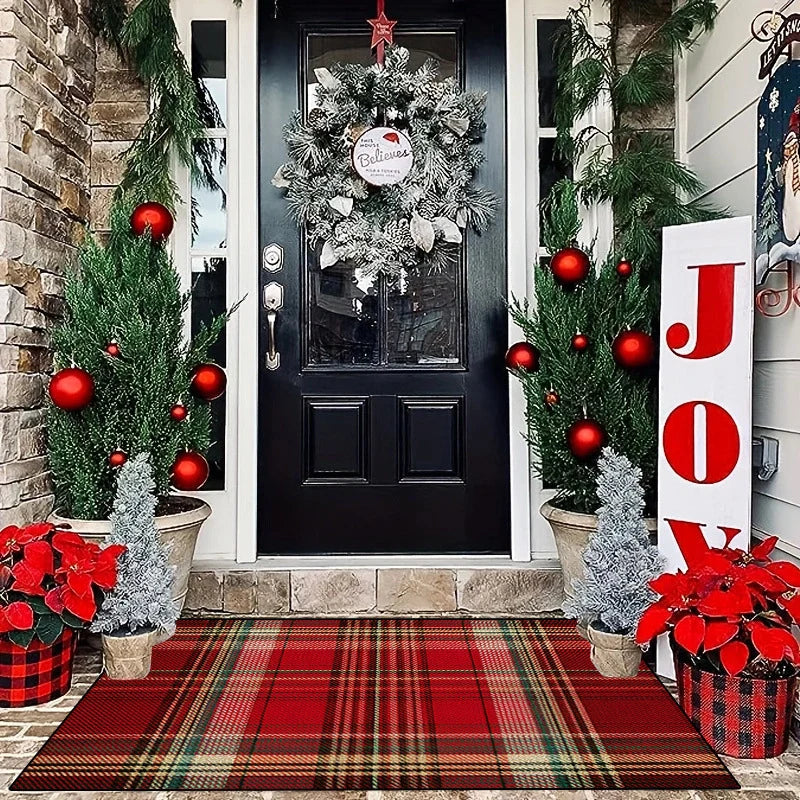 Entry Mat Festive Plaid Non-Slip Weather-Resistant