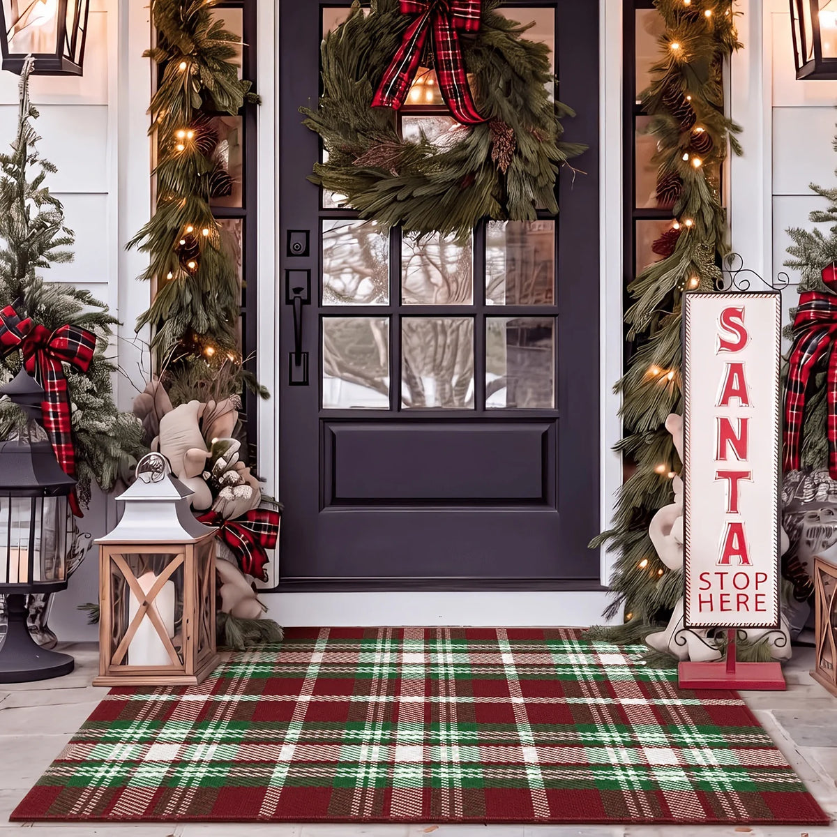 Entry Mat Festive Plaid Non-Slip Weather-Resistant