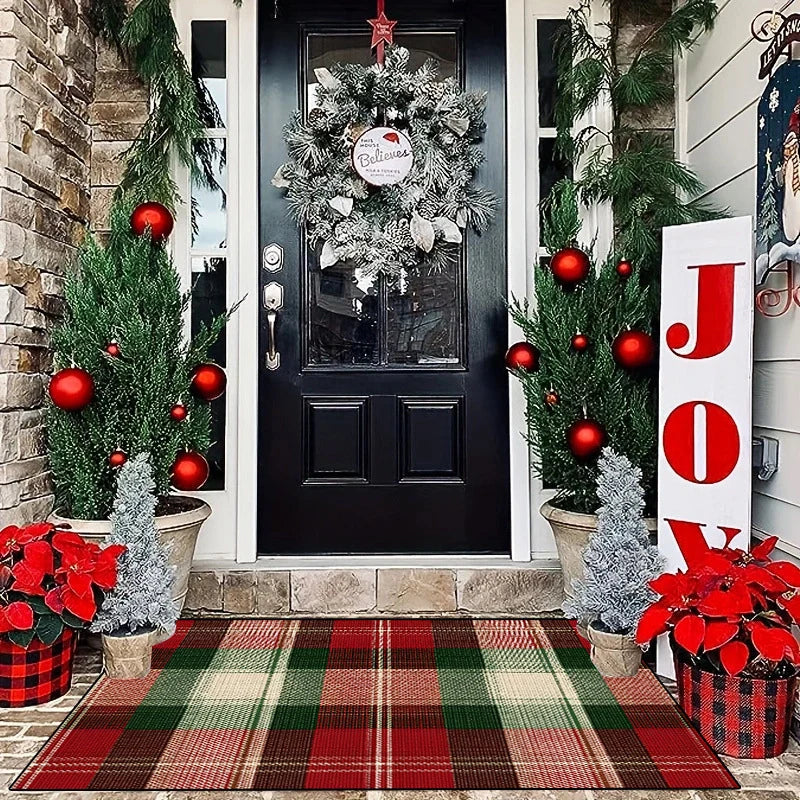 Entry Mat Festive Plaid Non-Slip Weather-Resistant