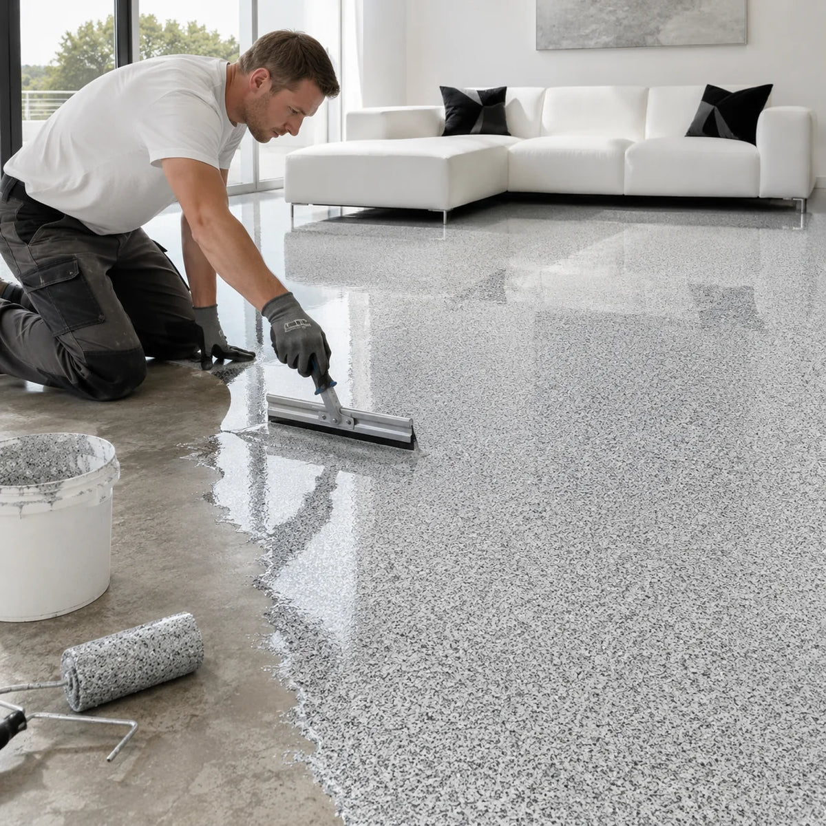 Epoxy Floor Coating High-Gloss Marble Effect Waterproof