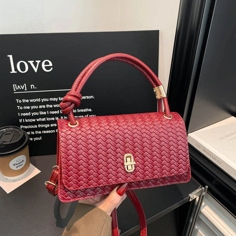 Evening Clutch Woven Leather Detachable Shoulder Strap
