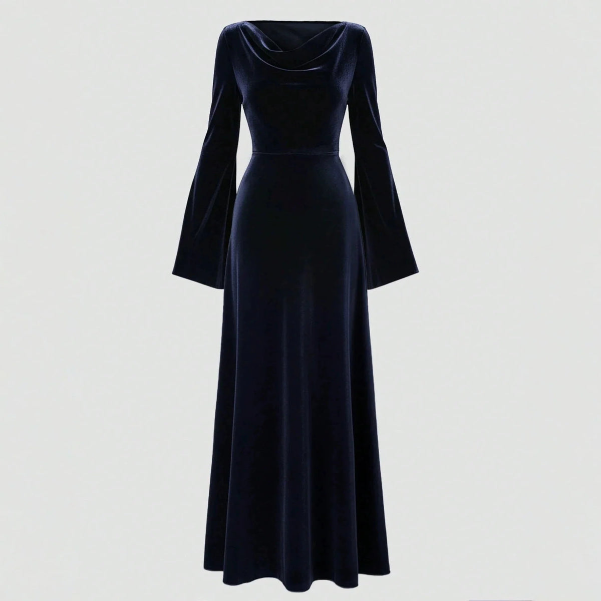 Evening Dress Velvet Cowl Neck Maxi Trumpet Sleeves