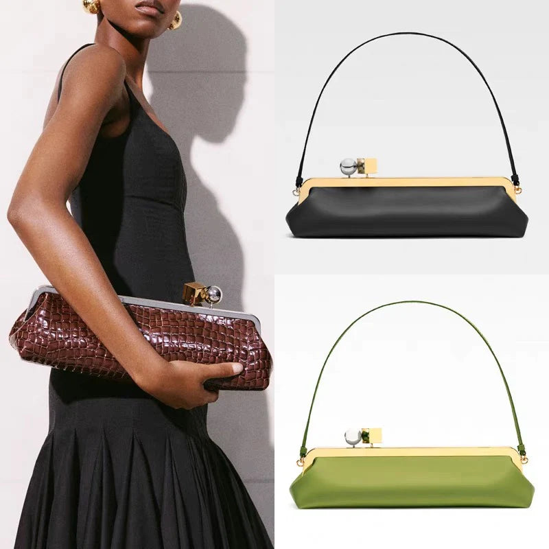Evening Handbag Glossy Patent Leather Detachable Strap & Frame Clasp