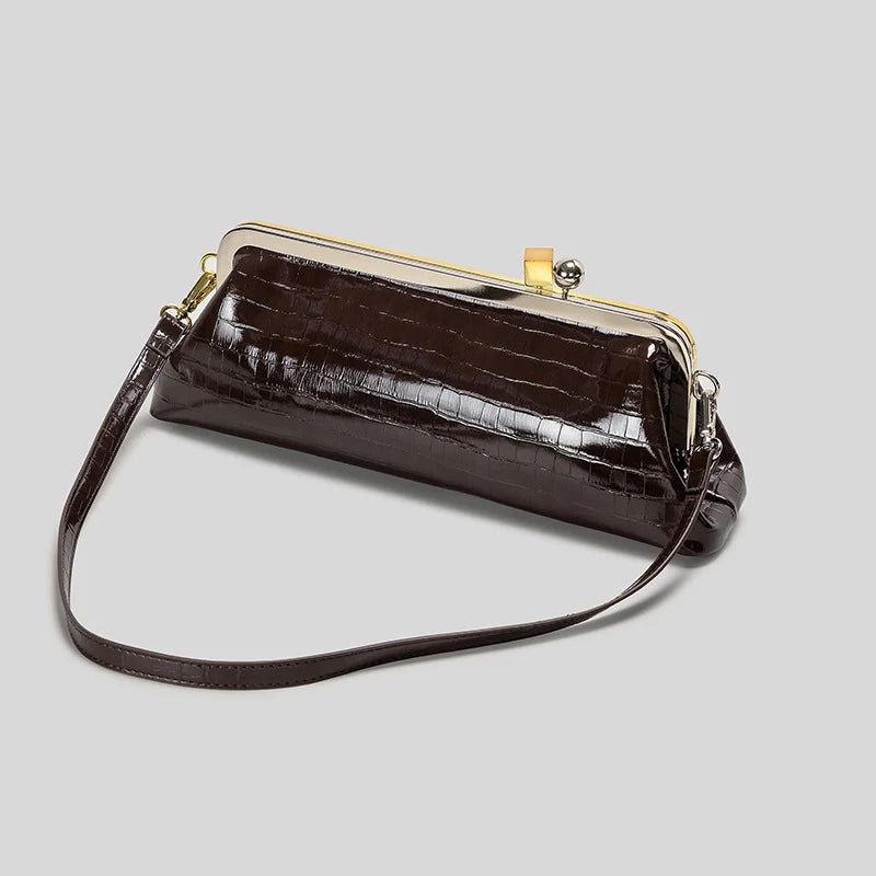 Evening Handbag Glossy Patent Leather Detachable Strap & Frame Clasp