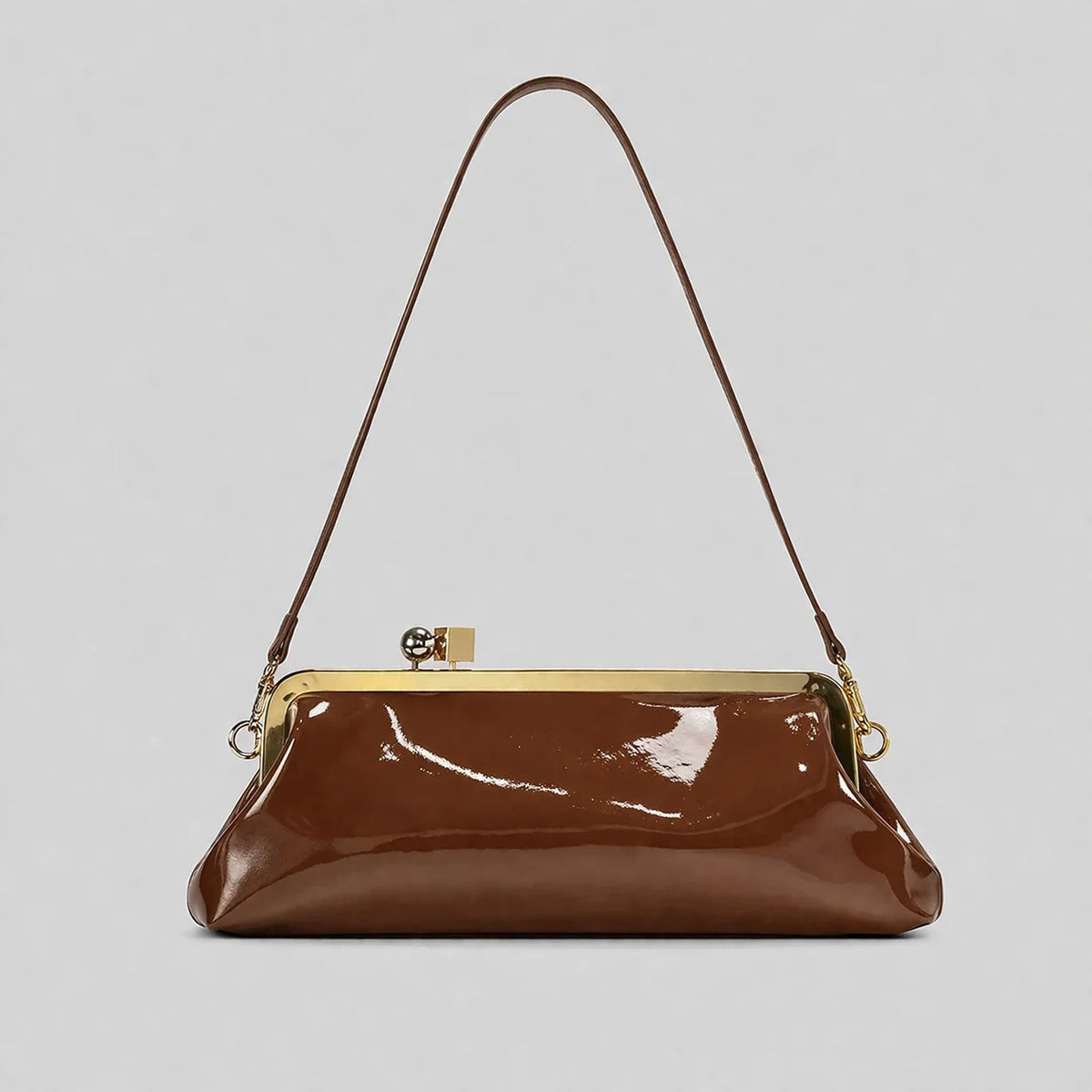 Evening Handbag Glossy Patent Leather Detachable Strap & Frame Clasp