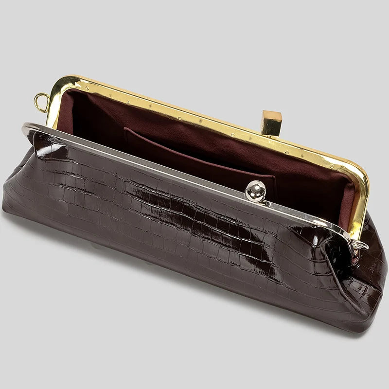 Evening Handbag Glossy Patent Leather Detachable Strap & Frame Clasp