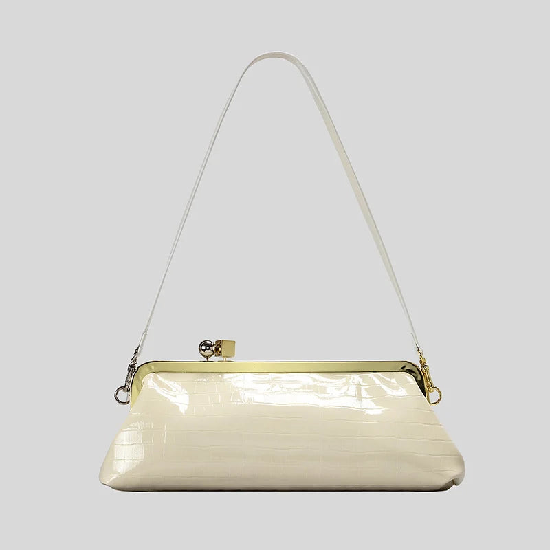 Evening Handbag Glossy Patent Leather Detachable Strap & Frame Clasp