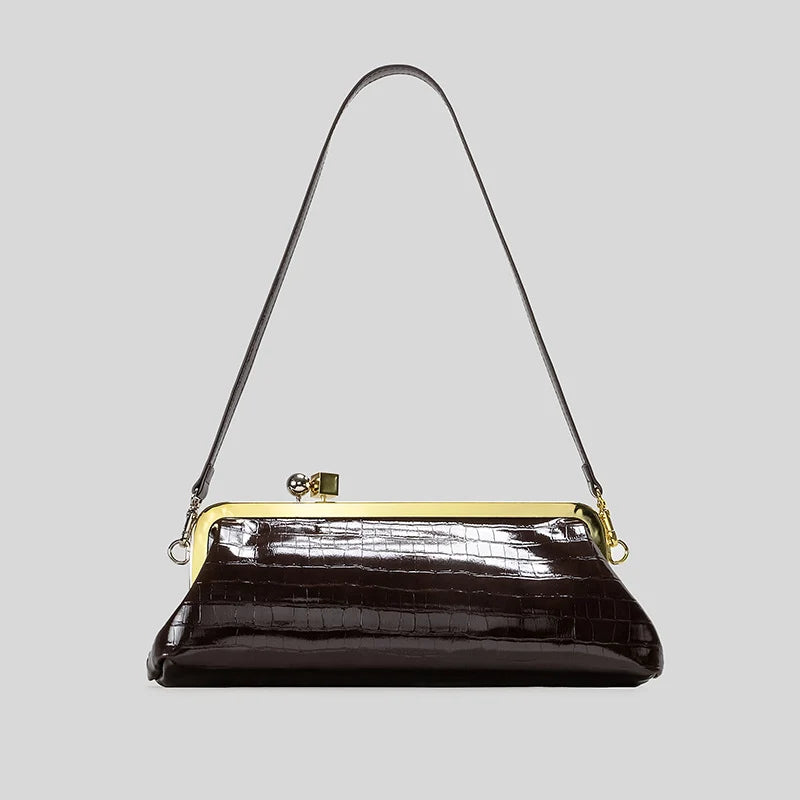 Evening Handbag Glossy Patent Leather Detachable Strap & Frame Clasp