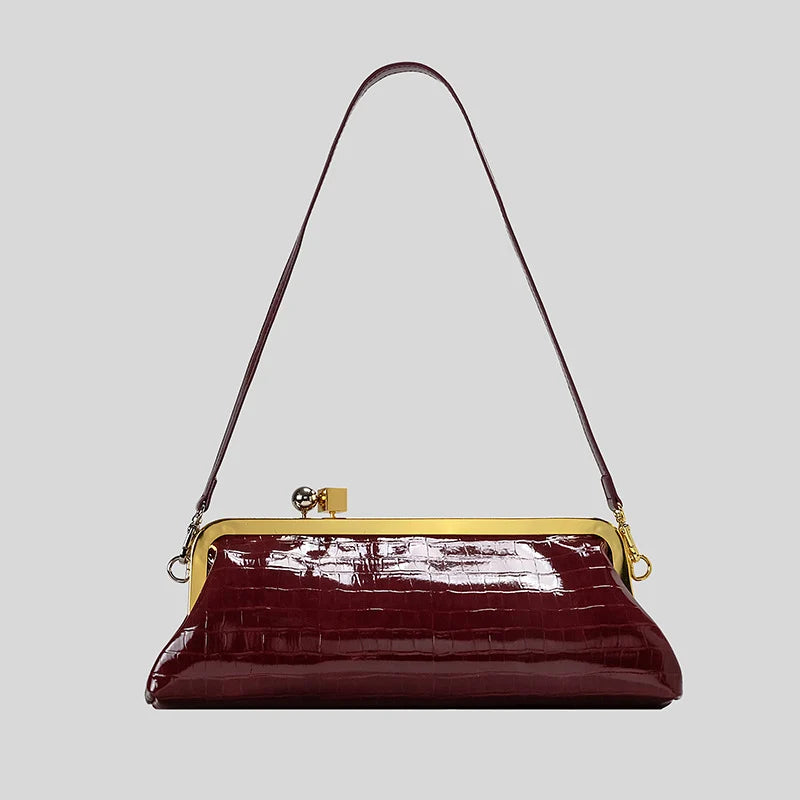 Evening Handbag Glossy Patent Leather Detachable Strap & Frame Clasp