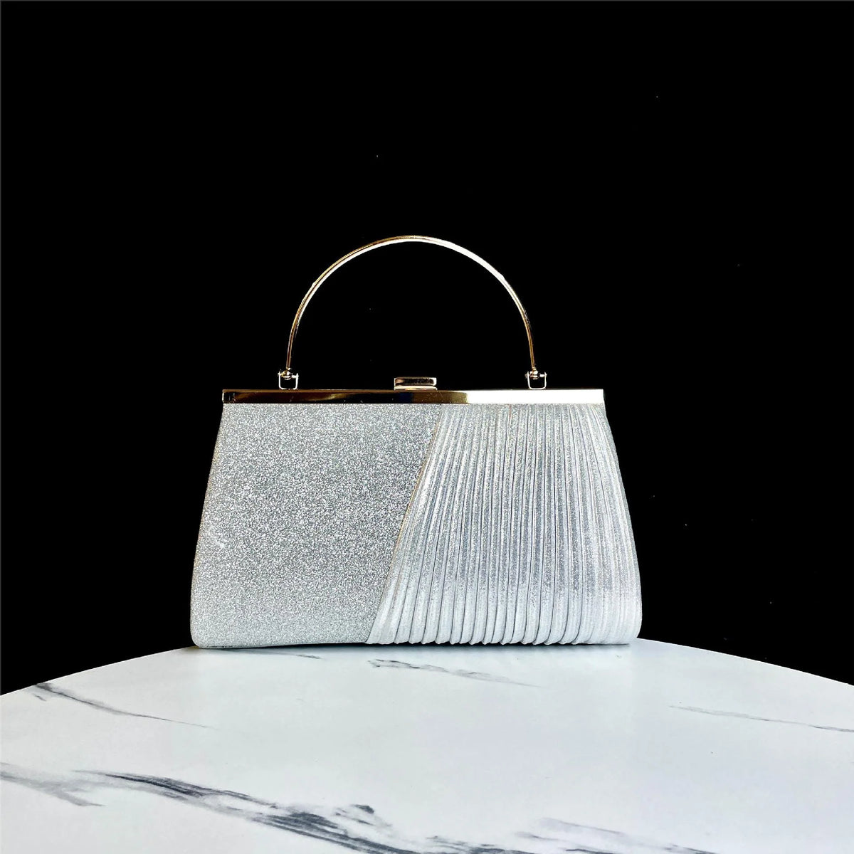 Evening Handbag Sparkling Pleated Design Sturdy Handle