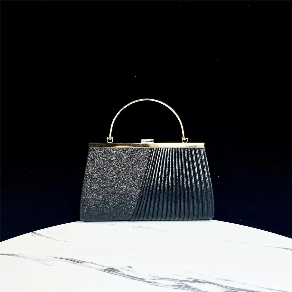 Evening Handbag Sparkling Pleated Design Sturdy Handle
