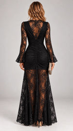 Evening Maxi Dress Lace V-Neck Long Sleeves Side Slit