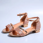 Evening Sandals Glittery Ankle Strap Low Block Heel