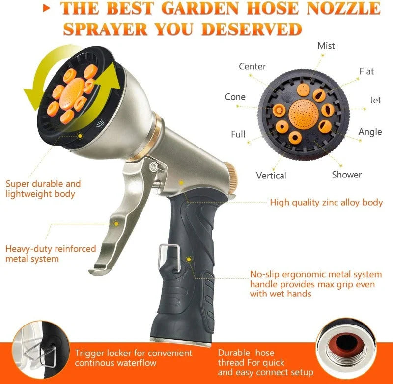 Expandable Garden Hose Kink-Free Lightweight Solid Brass Connectors