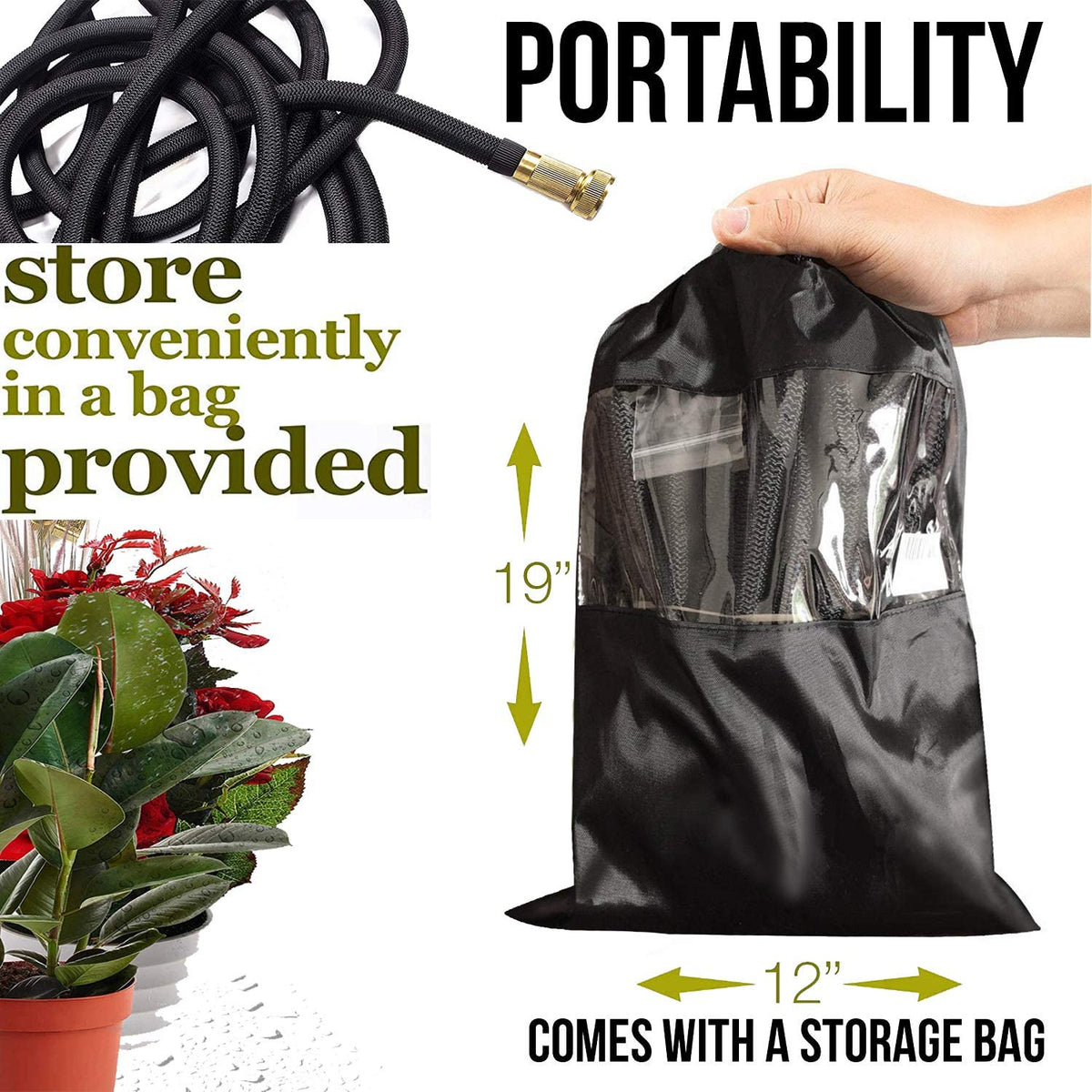 Expandable Garden Hose Kink-Free Lightweight Solid Brass Connectors