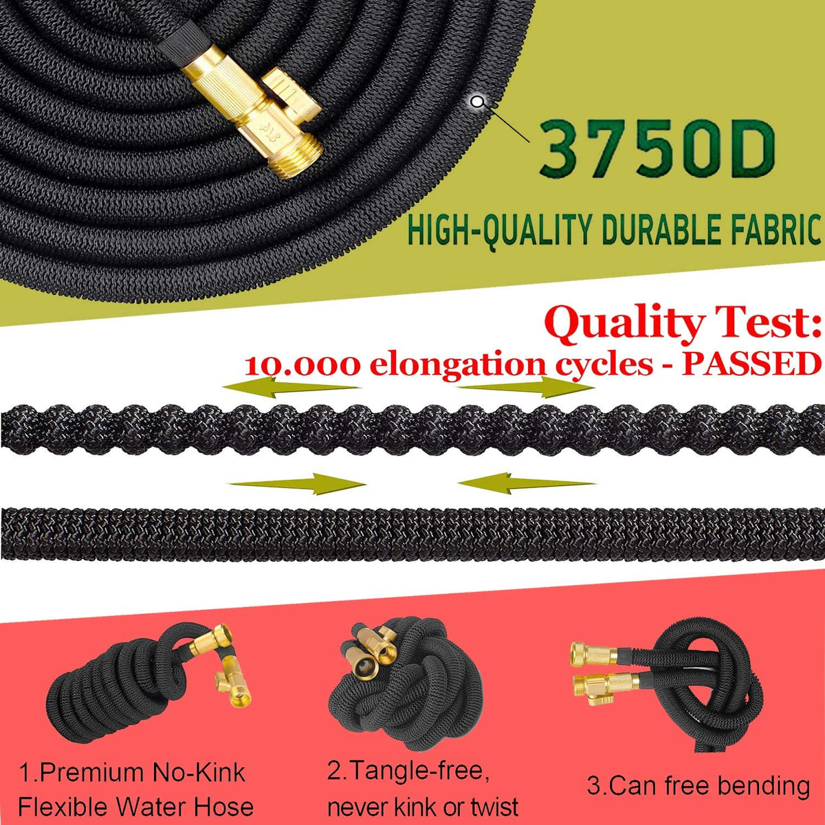Expandable Garden Hose Kink-Free Lightweight Solid Brass Connectors